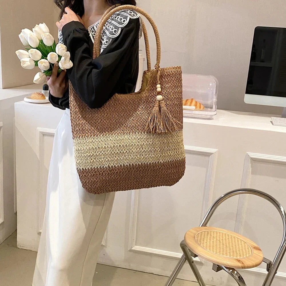 Summer Beach Straw Shoulder Tote