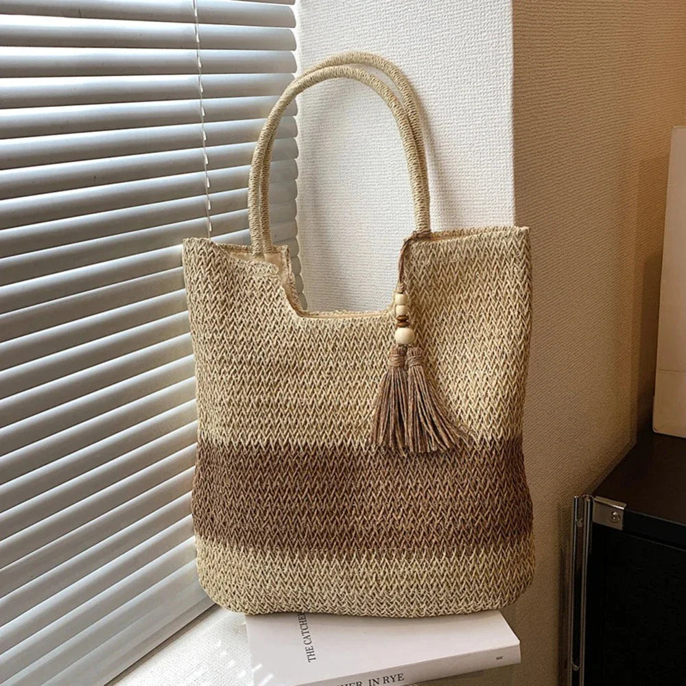 Summer Beach Straw Shoulder Tote