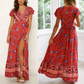 Womens Wrap Style V Neck Floral Maxi Dress