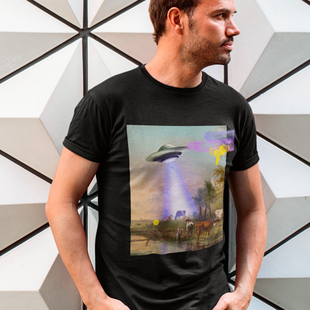 UFO Abducting Cow Jersey Short Sleeve Tee