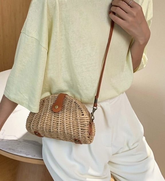 Casual Mini Oval Straw Crossbody Bag