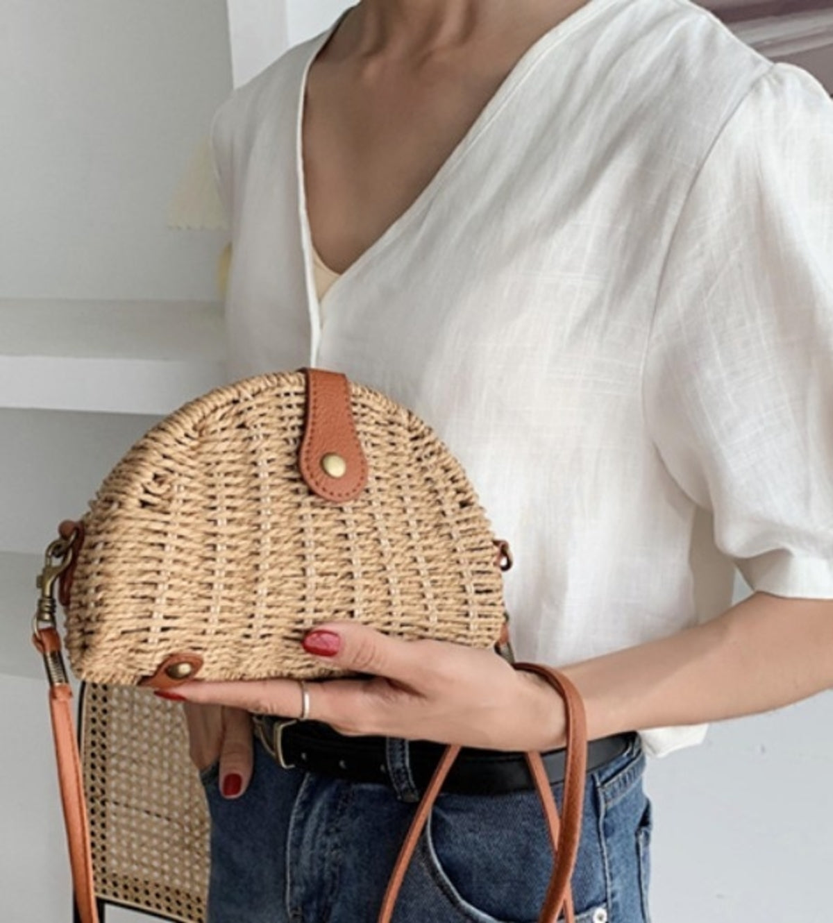 Casual Mini Oval Straw Crossbody Bag