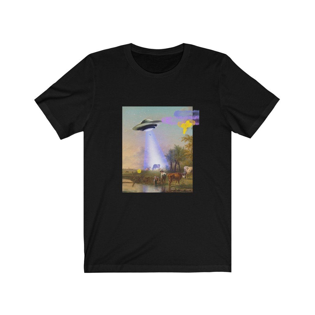 UFO Abducting Cow Jersey Short Sleeve Tee